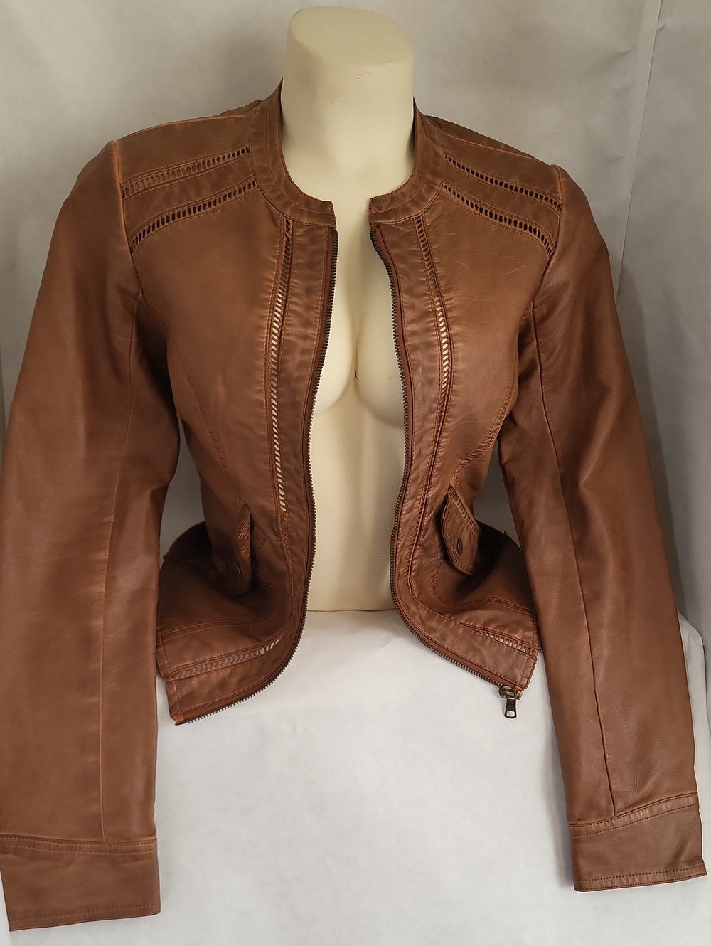 Women's Brown Leather Zip Jacket Small